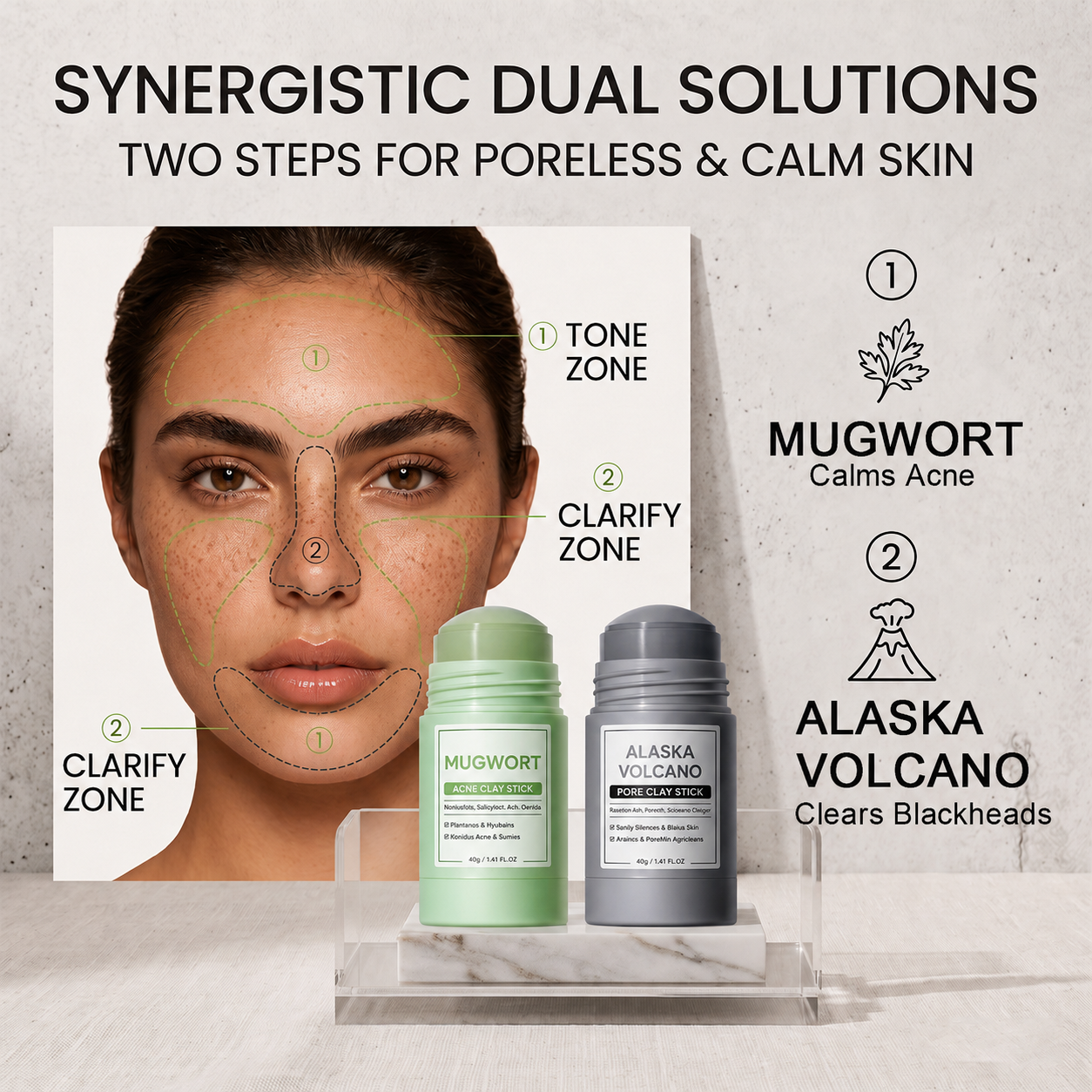 2pcs Blackhead Control & Acne Care Deep Cleansing Clay Stick Duo Set