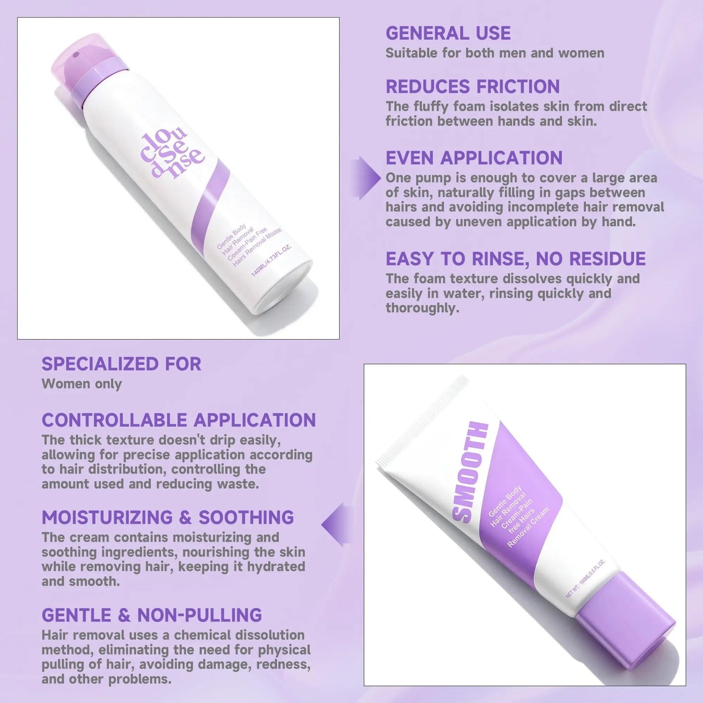 Gentle & Painless Hair Removal Cream Duo for Sensitive Skin